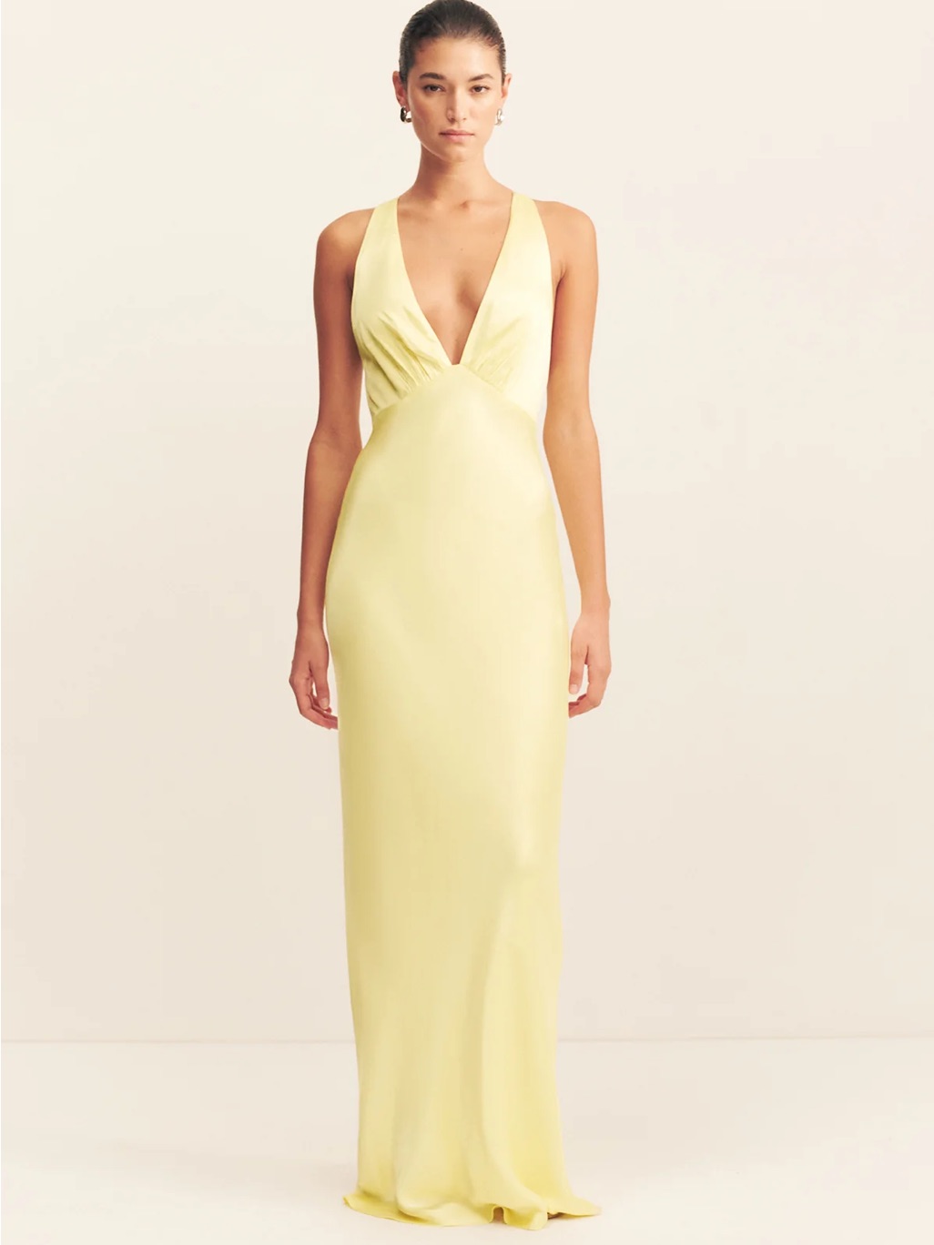 Shona Joy Lemon Plunge V-Neck Column Gown